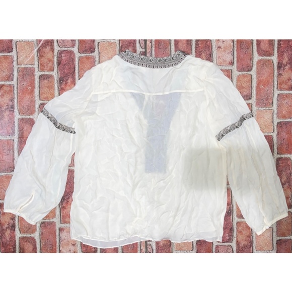Pre-Owned Tory Burch Ivory Silk Chiffon Blouse V-Neck Long Sleeve Top Size 12 - Picture 2 of 4